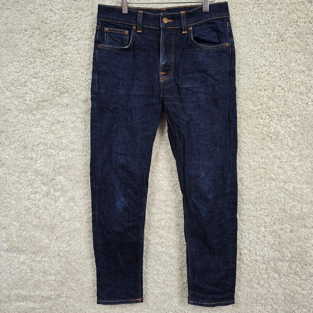 Nudie Jeans Steady Eddie II Mens 30x30 Indigo Dark Wash Button Fly Minimalist